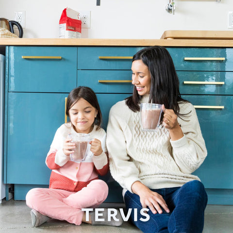 Four Tervis clear mugs displayed together for family use