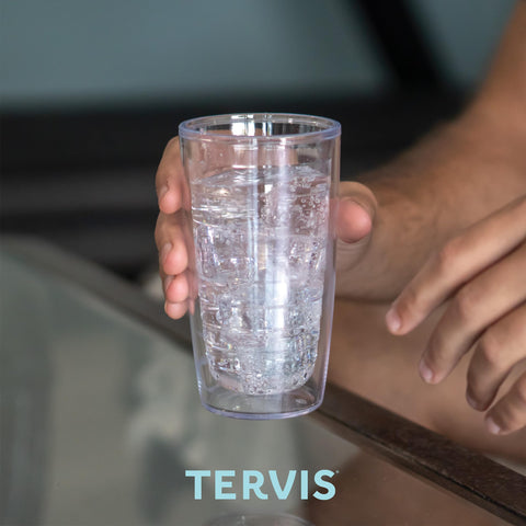 Tervis tumbler in hand to show 16 oz size and ergonomic grip benefit