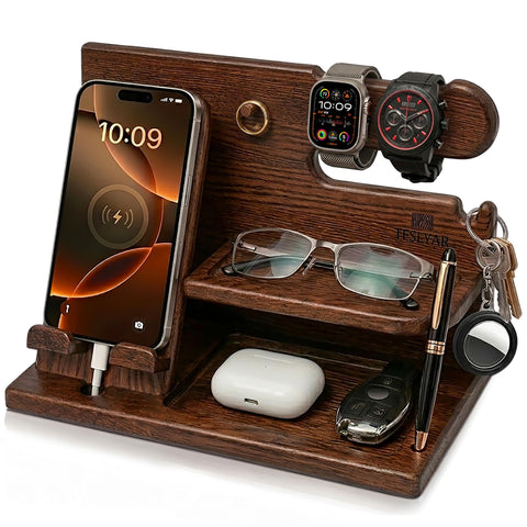 TESLYAR front view showing bourbon brown organizer and tidy desk benefit