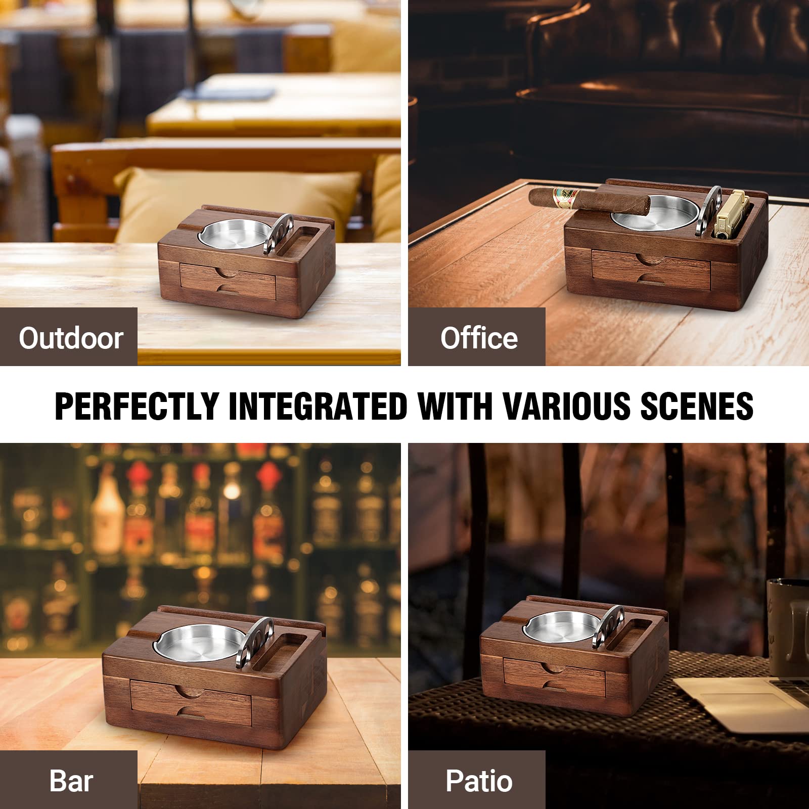 Tesonway ashtray styled on a home bar demonstrating premium cigar setup