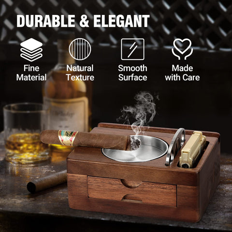 Tesonway lighter slot and cigar rest shown securing lighter and cigar safely