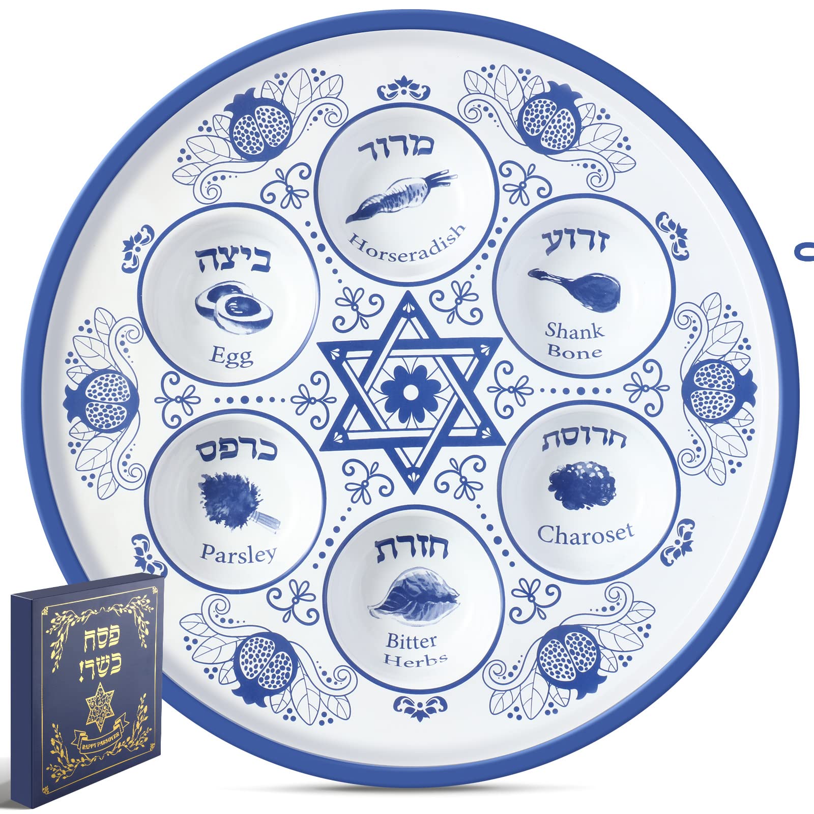 Tessco for you front view of 12-inch Seder plate showing Renaissance design and clear sections