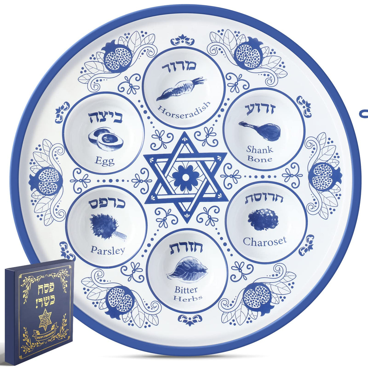 Tessco for you front view of 12-inch Seder plate showing Renaissance design and clear sections