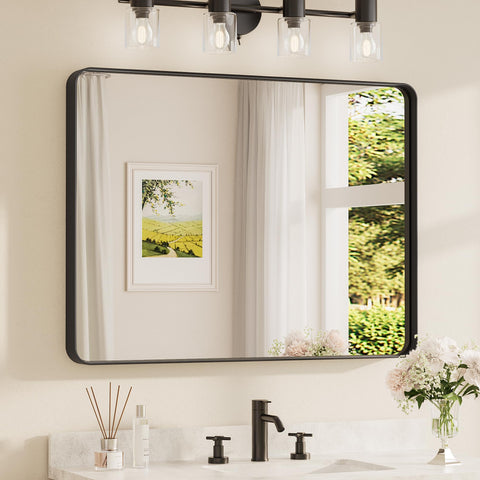 TETOTE front view of matte black framed mirror showing clean silhouette and benefit of modern style