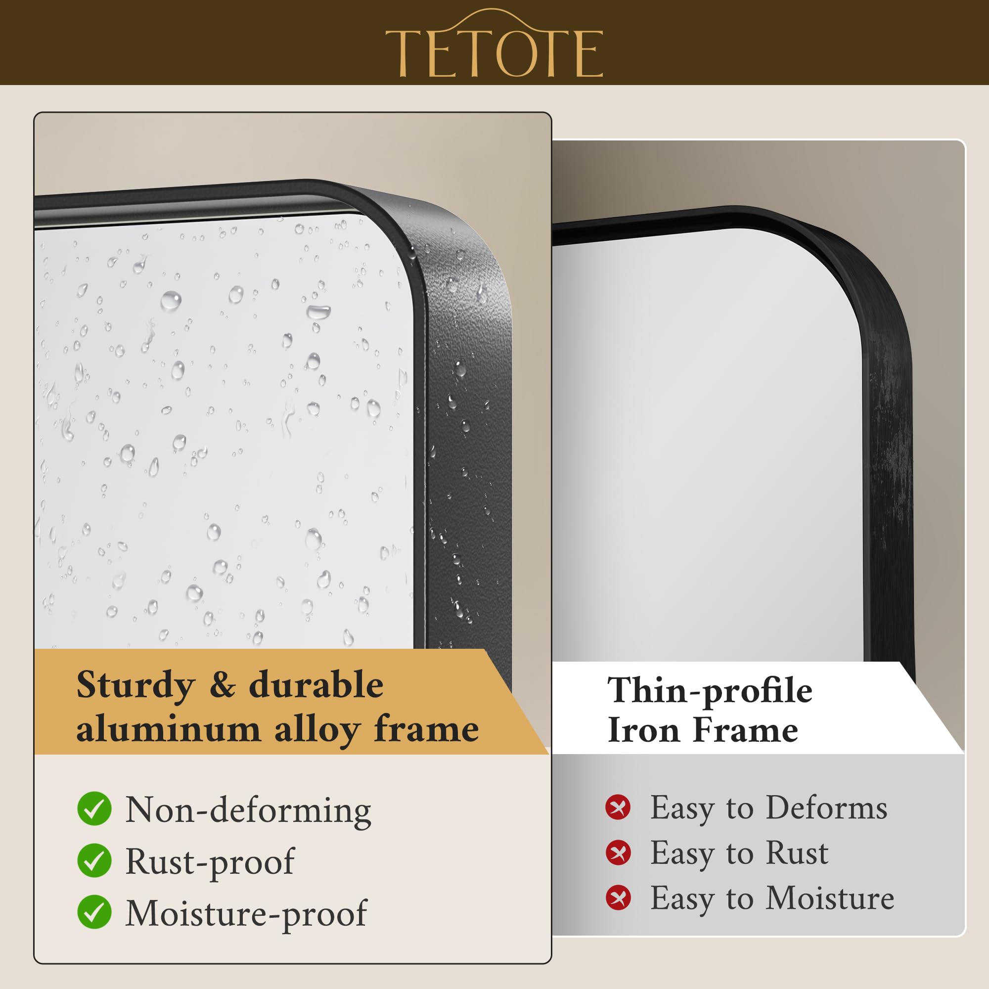 TETOTE glass edge and reflection detail demonstrating HD clarity and true image