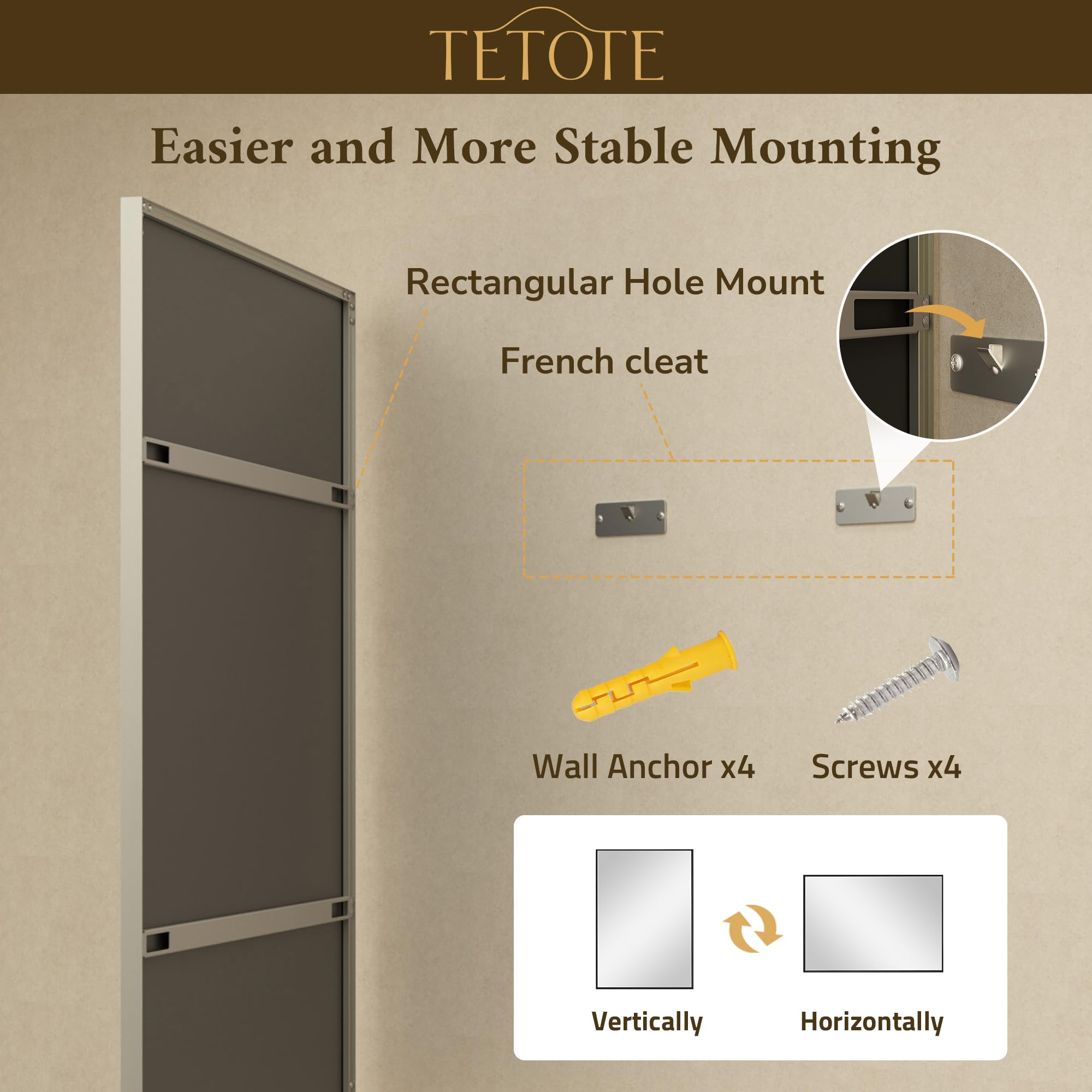 TETOTE leaning against bedroom vanity showing flexible display options