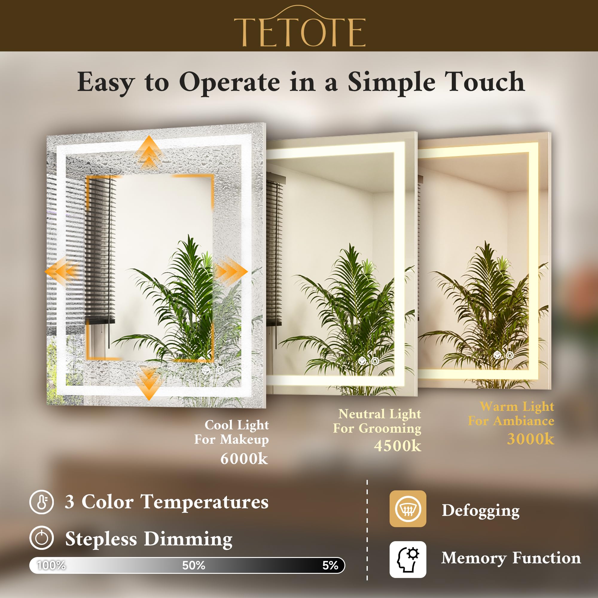 TETOTE mirror in styled bathroom showing improved grooming visibility benefit