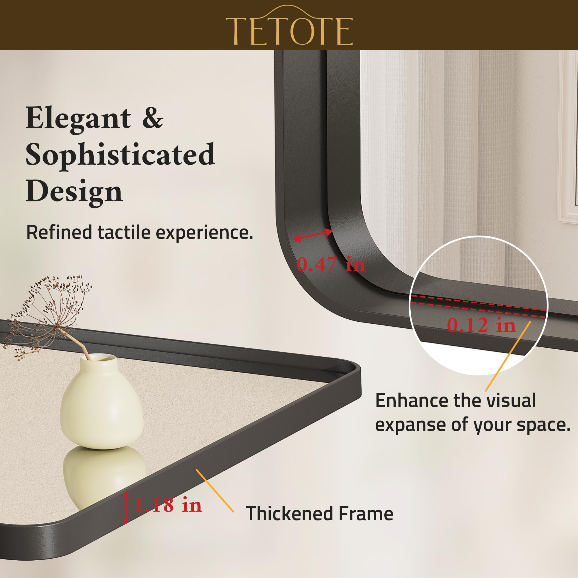 TETOTE mirror hung vertically in bathroom showing space-saving tall reflection benefit