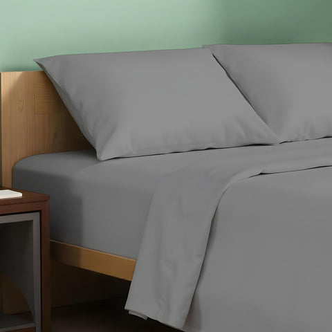 TEXAS LINEN CO. queen sheet set front packaging showing color and contents benefits breathable design