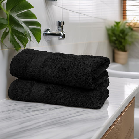 TEXCRAFT folded towel stack in bathroom for neat storage benefit