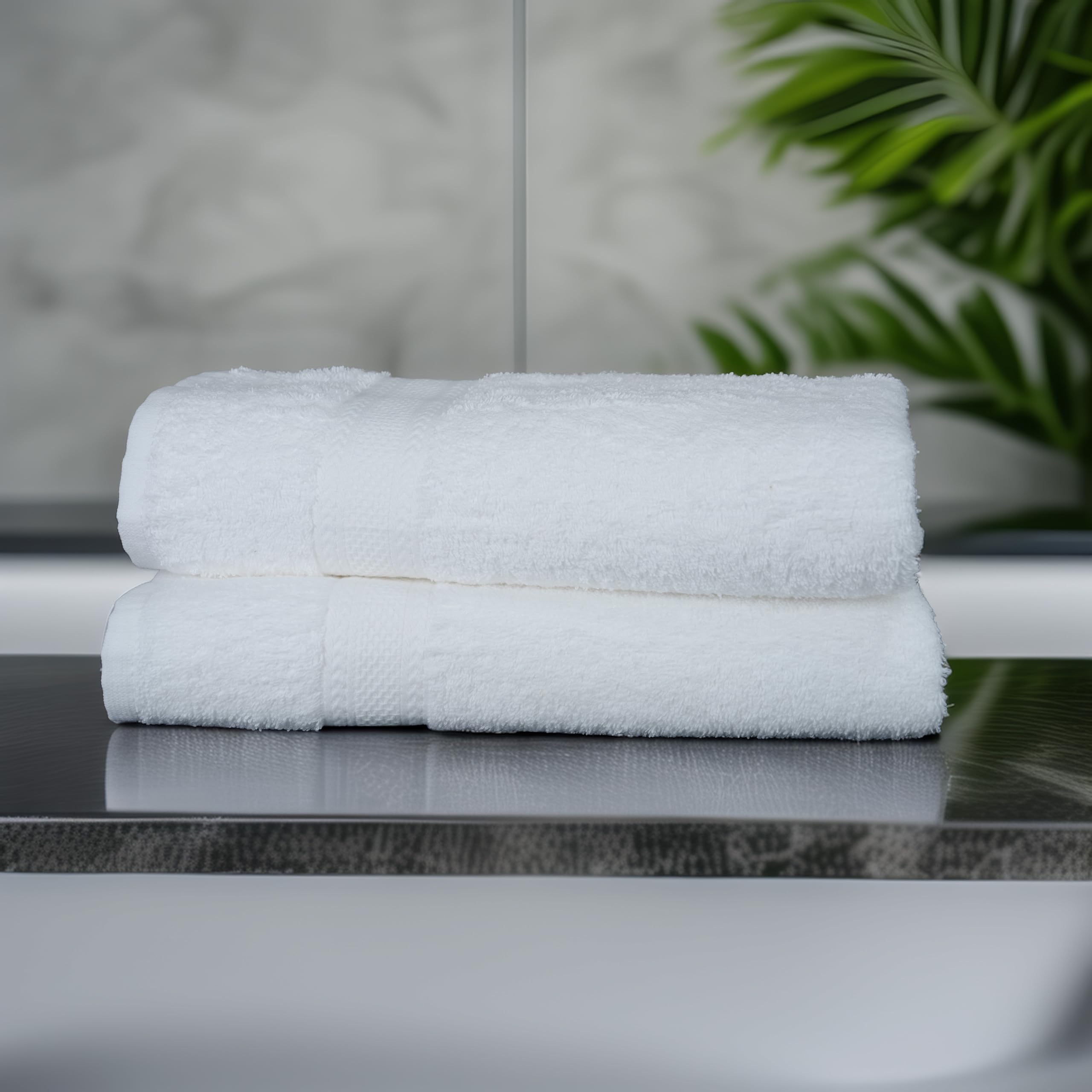 TEXCRAFT folded towels on bathroom shelf offering tidy storage benefit