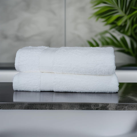TEXCRAFT folded towels on bathroom shelf offering tidy storage benefit
