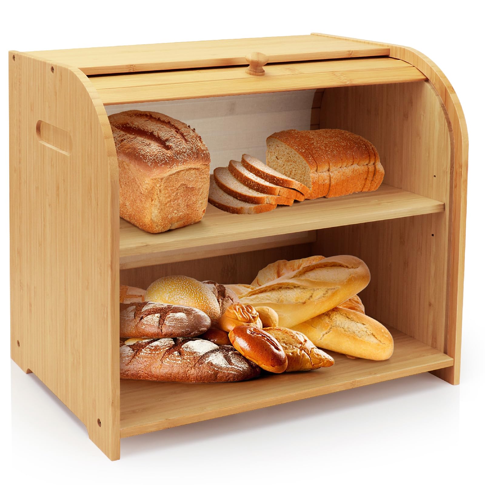 Thalomely front view showing compact two-layer storage and tidy countertop benefit