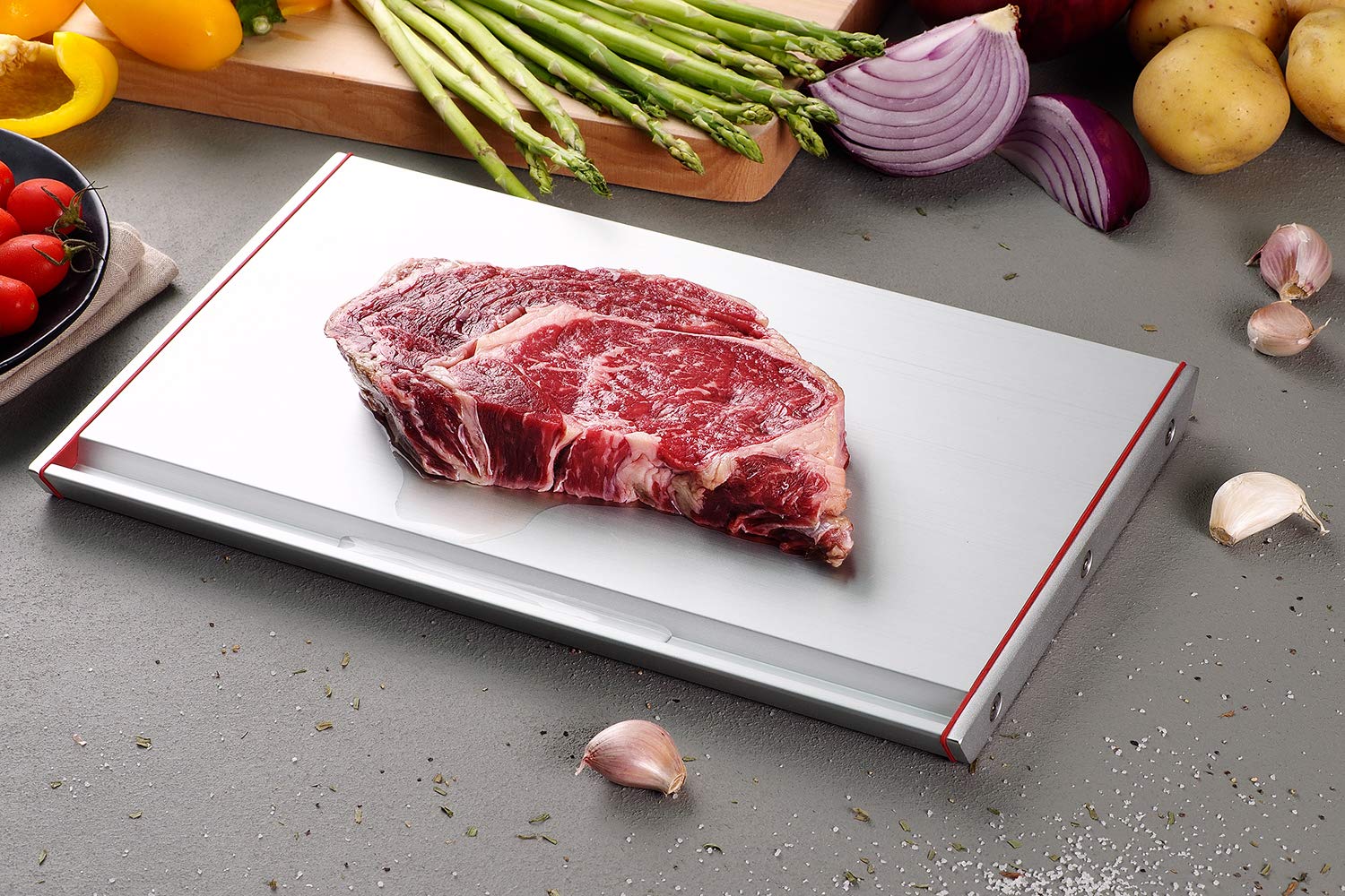 THAT INVENTIONS ThawTHAT! on kitchen counter illustrating easy, power-free thawing