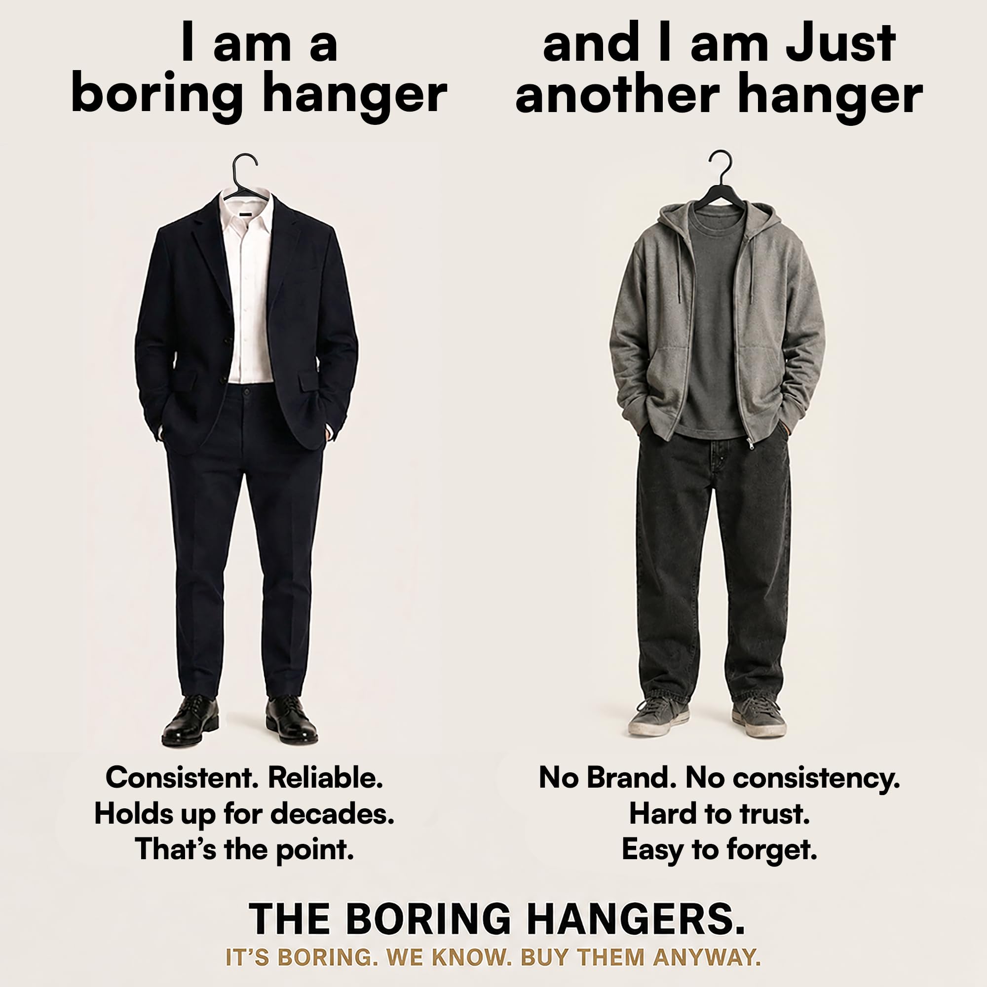 The Boring Hangers matte finish close-up protecting garments from snags
