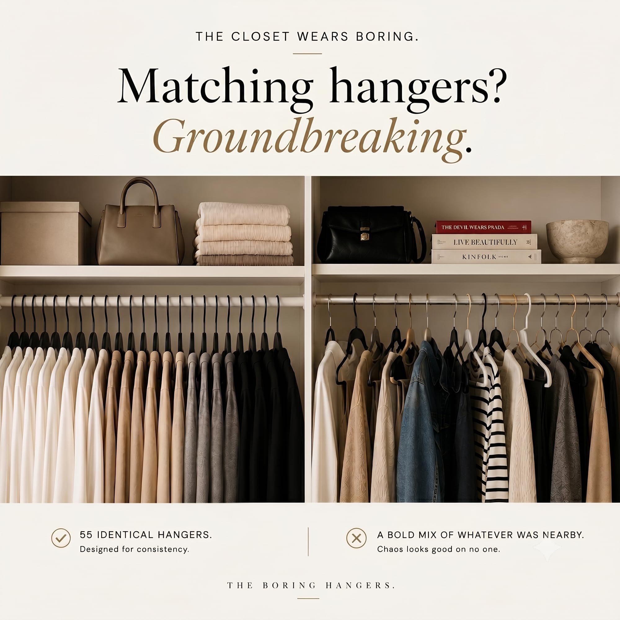 The Boring Hangers shown next to a hand to illustrate size and thin profile