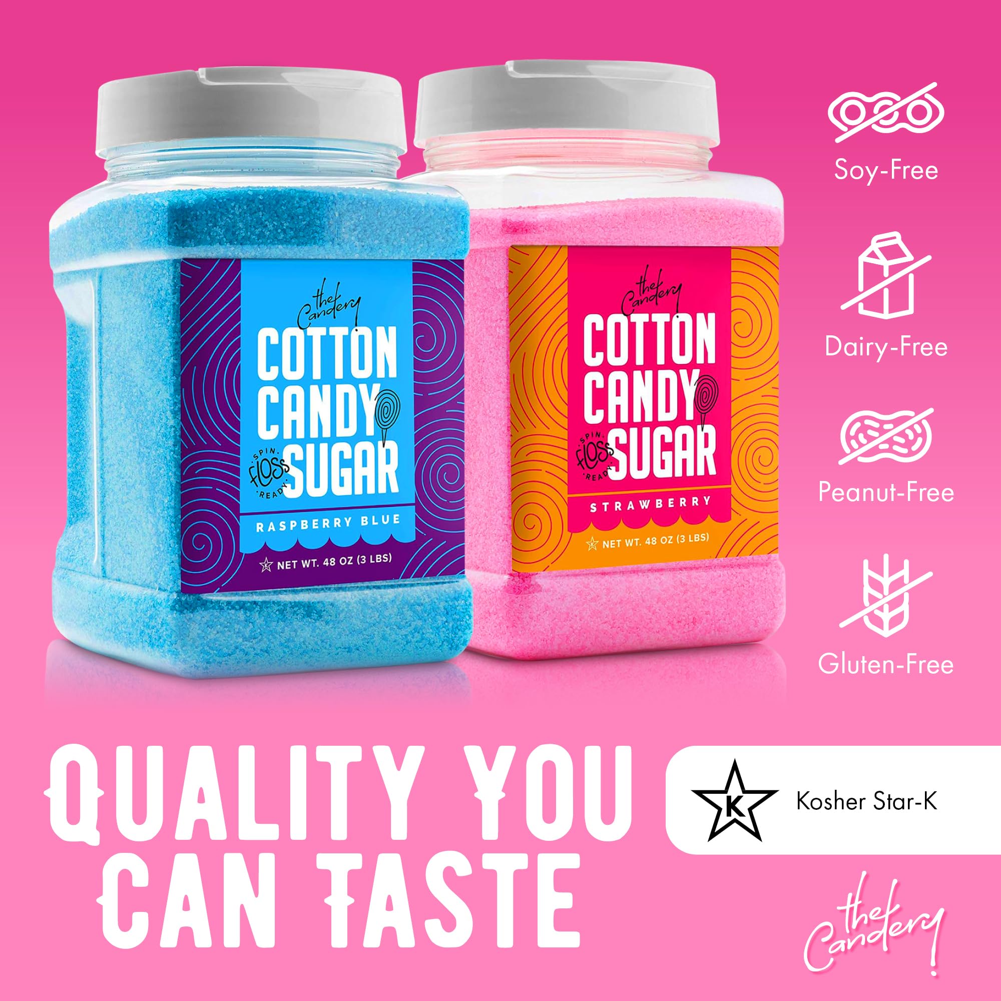 Fresh cotton candy made with The Candery sugar demonstrating fluffy results