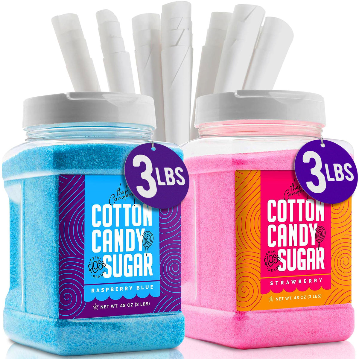 The Candery front packaging showing two jars and cones for quick setup