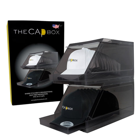 THE CAP BOX front view showing clear two-pack packaging and neat cap display