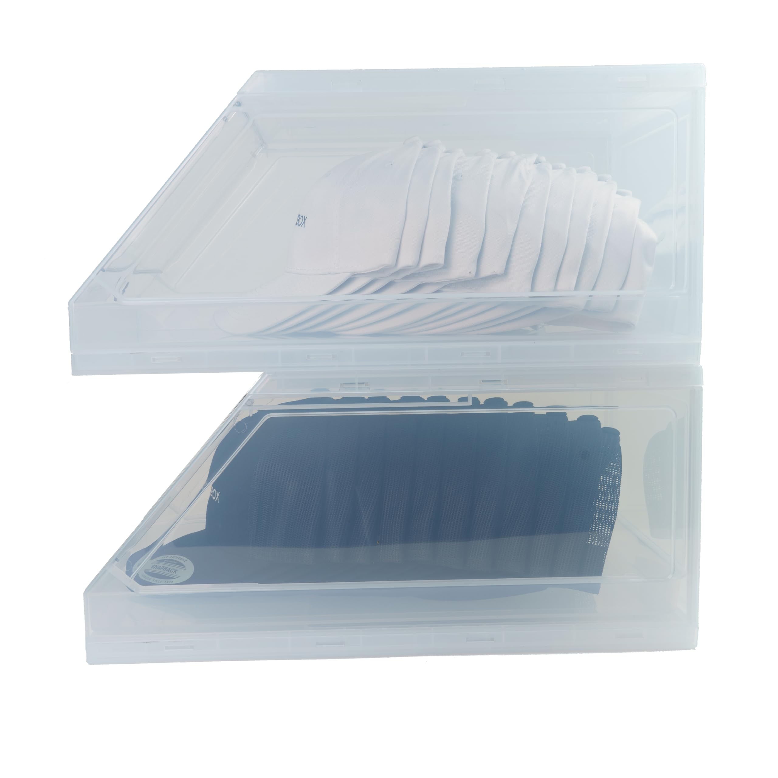 THE CAP BOX size comparison with lined caps illustrating capacity for 10–15 hats