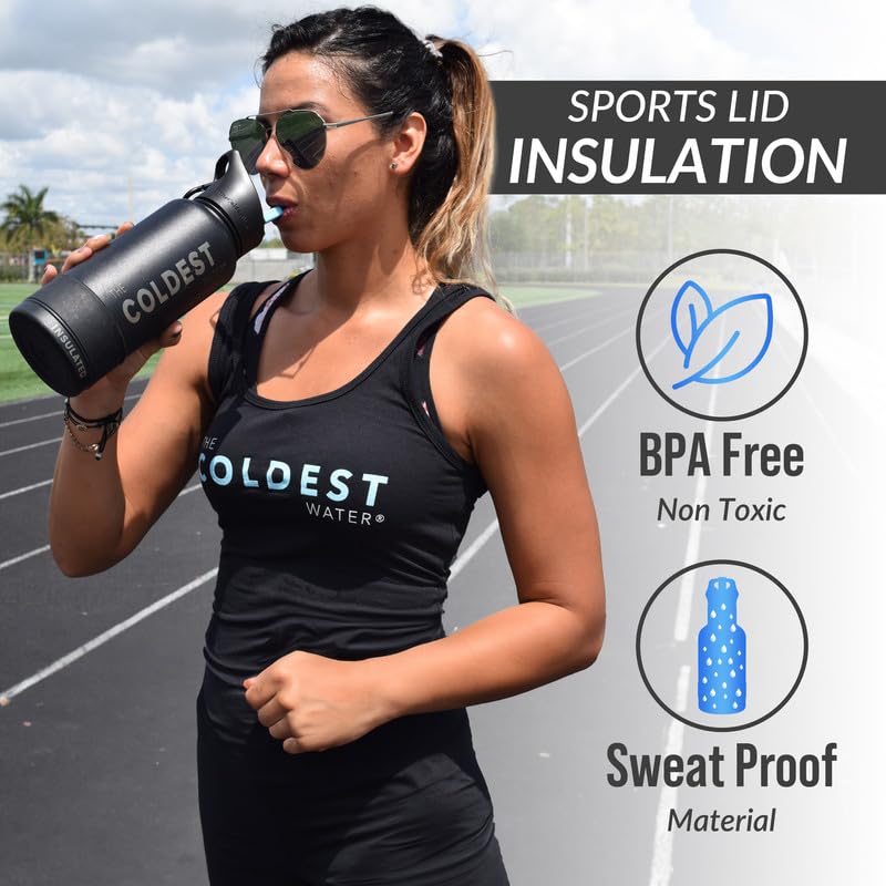 The Coldest Water bottle in car cupholder showing compact fit and travel convenience