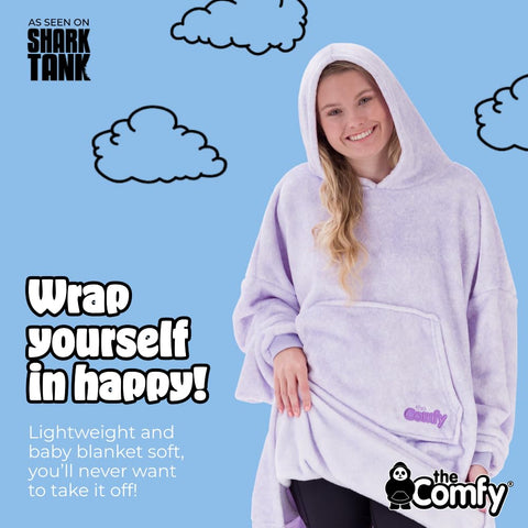 THE COMFY plush hood close-up demonstrating head warmth and coverage