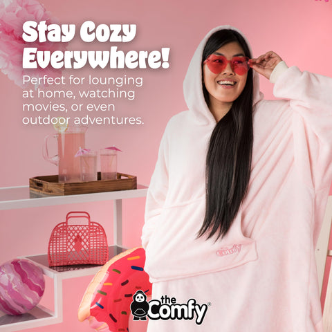 THE COMFY worn on sofa showing hands-free movement and relaxed lounging