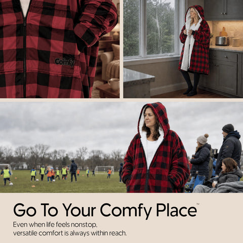 THE COMFY giant pocket with hands inside for secure storage and convenience