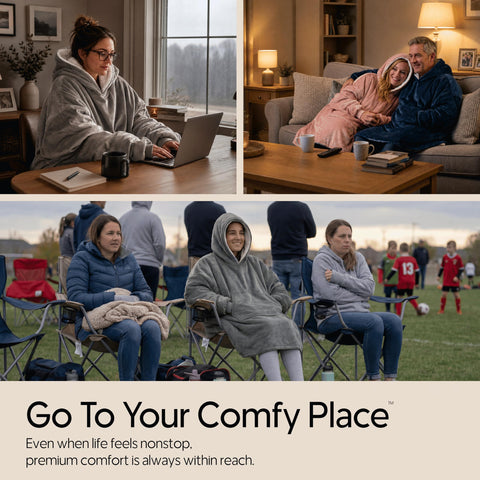 THE COMFY in use on couch showing relaxed posture and all-day comfort