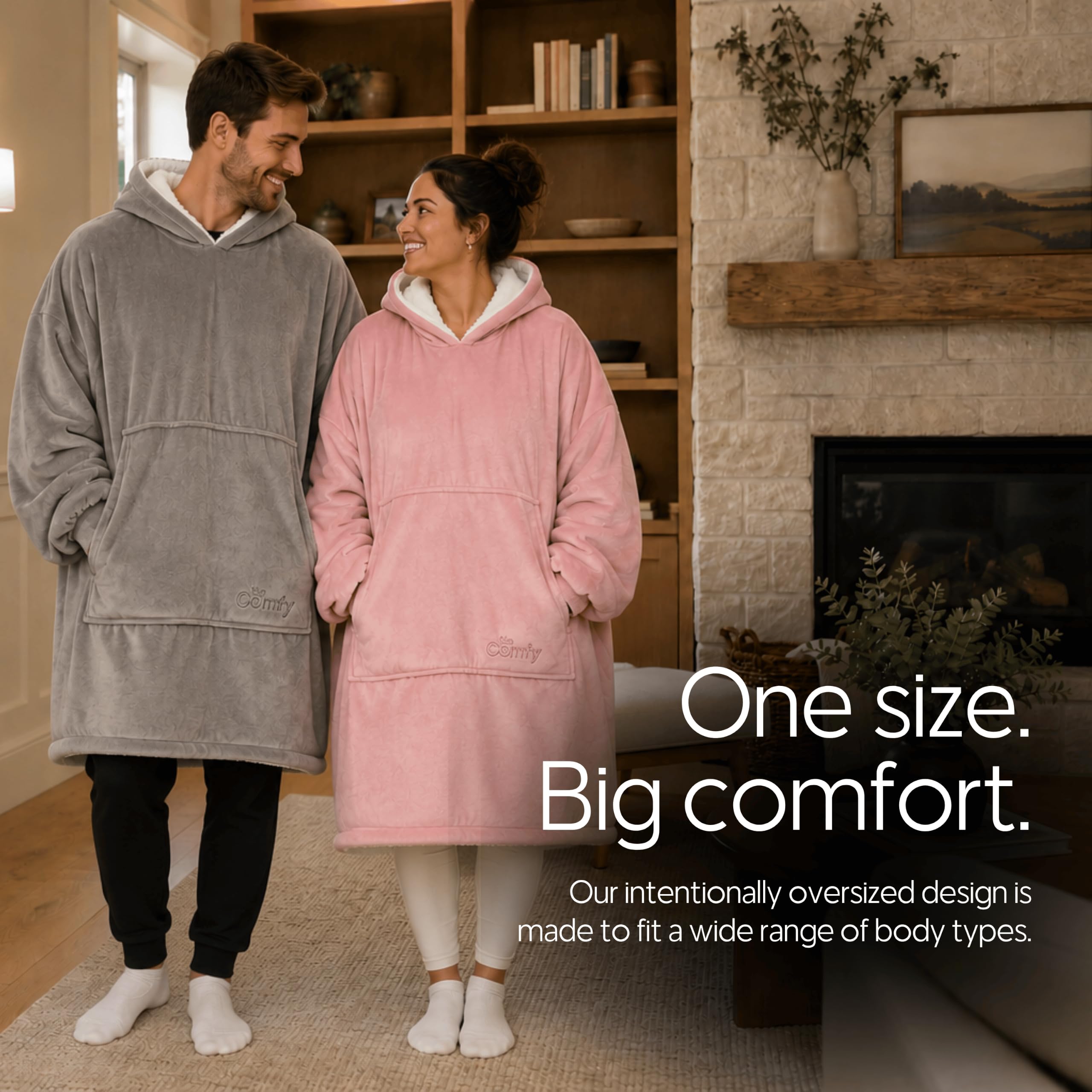 THE COMFY worn on couch showing hands-free mobility and relaxed comfort
