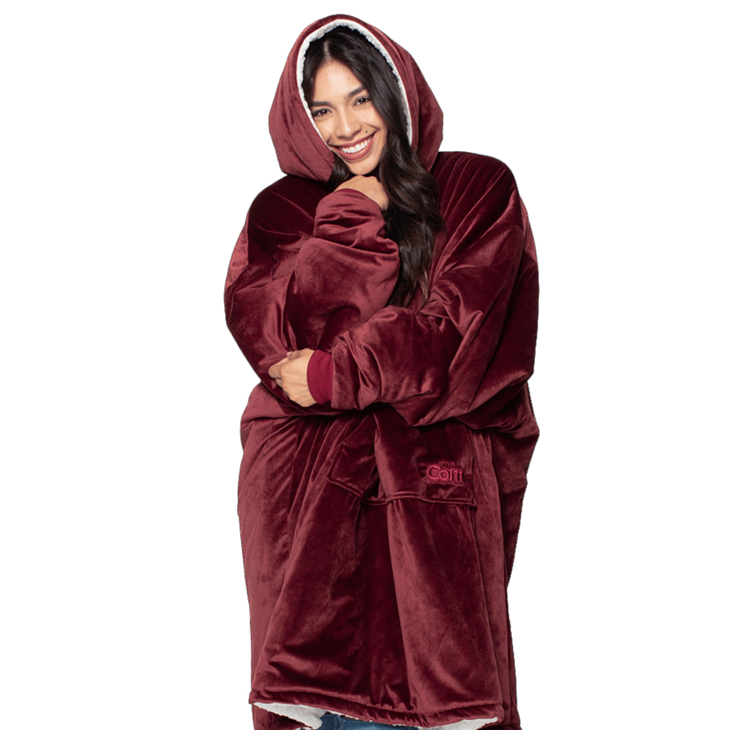 THE COMFY front view showing oversized wearable blanket and easy warmth