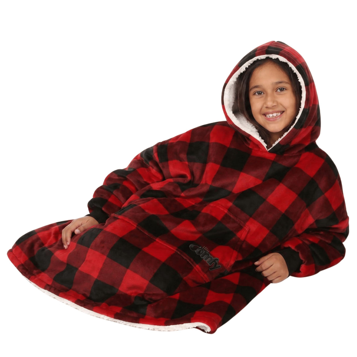 THE COMFY Original Jr front view showing full wearable blanket and hood, comfy warmth