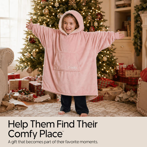 THE COMFY size comparison on child demonstrating one-size-for-most fit