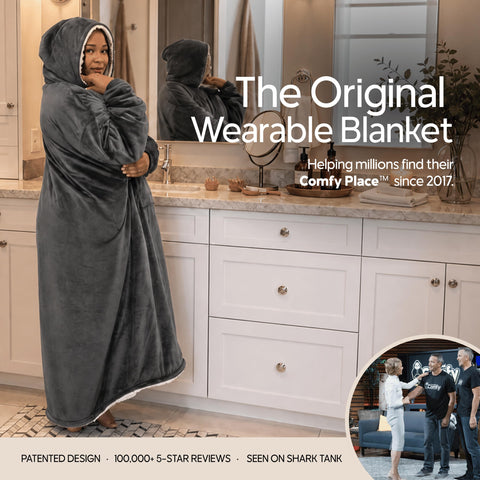 THE COMFY hood detail highlighting plush sherpa hood for extra head warmth