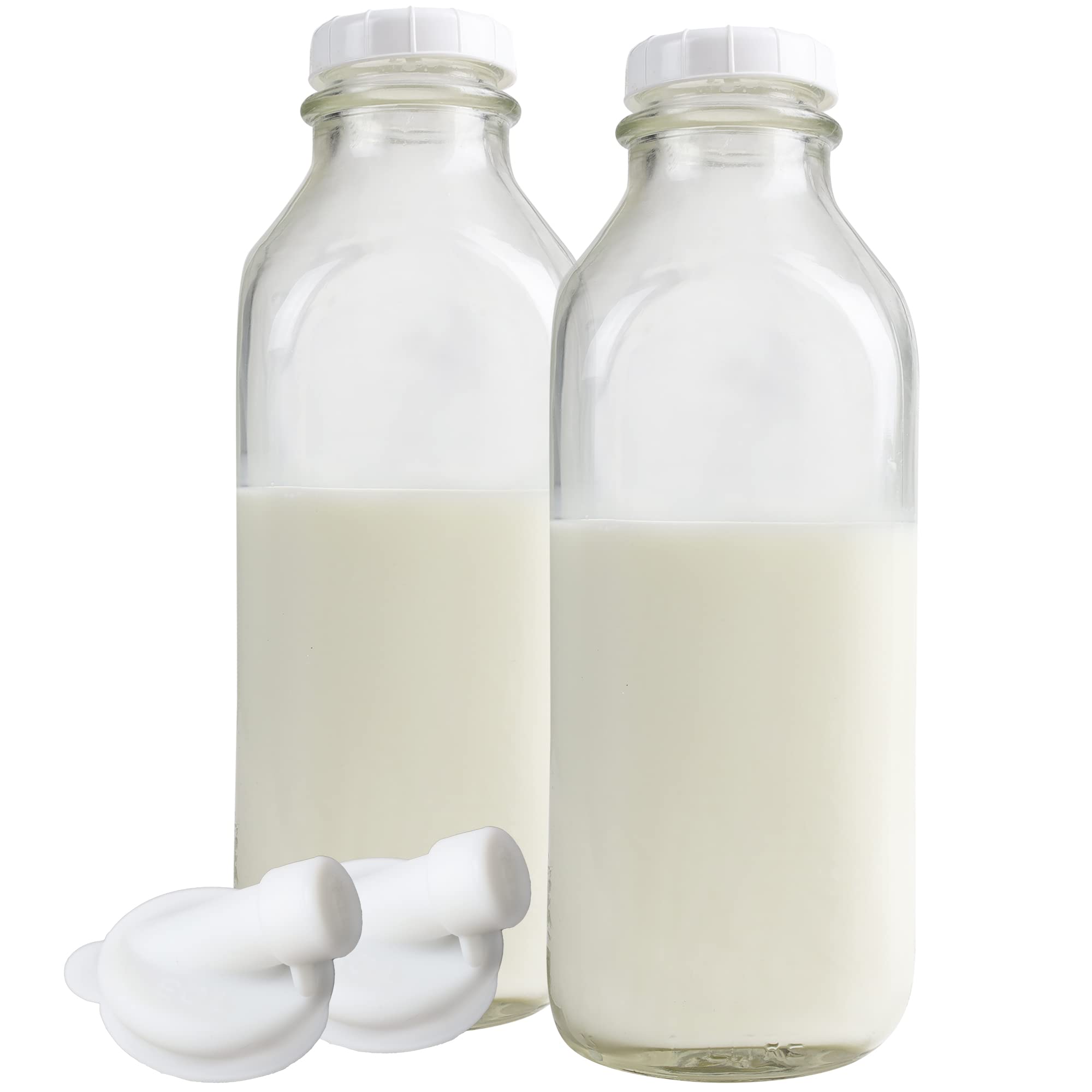 The Dairy Shoppe front view of two glass bottles showing vintage packaging and sturdy design