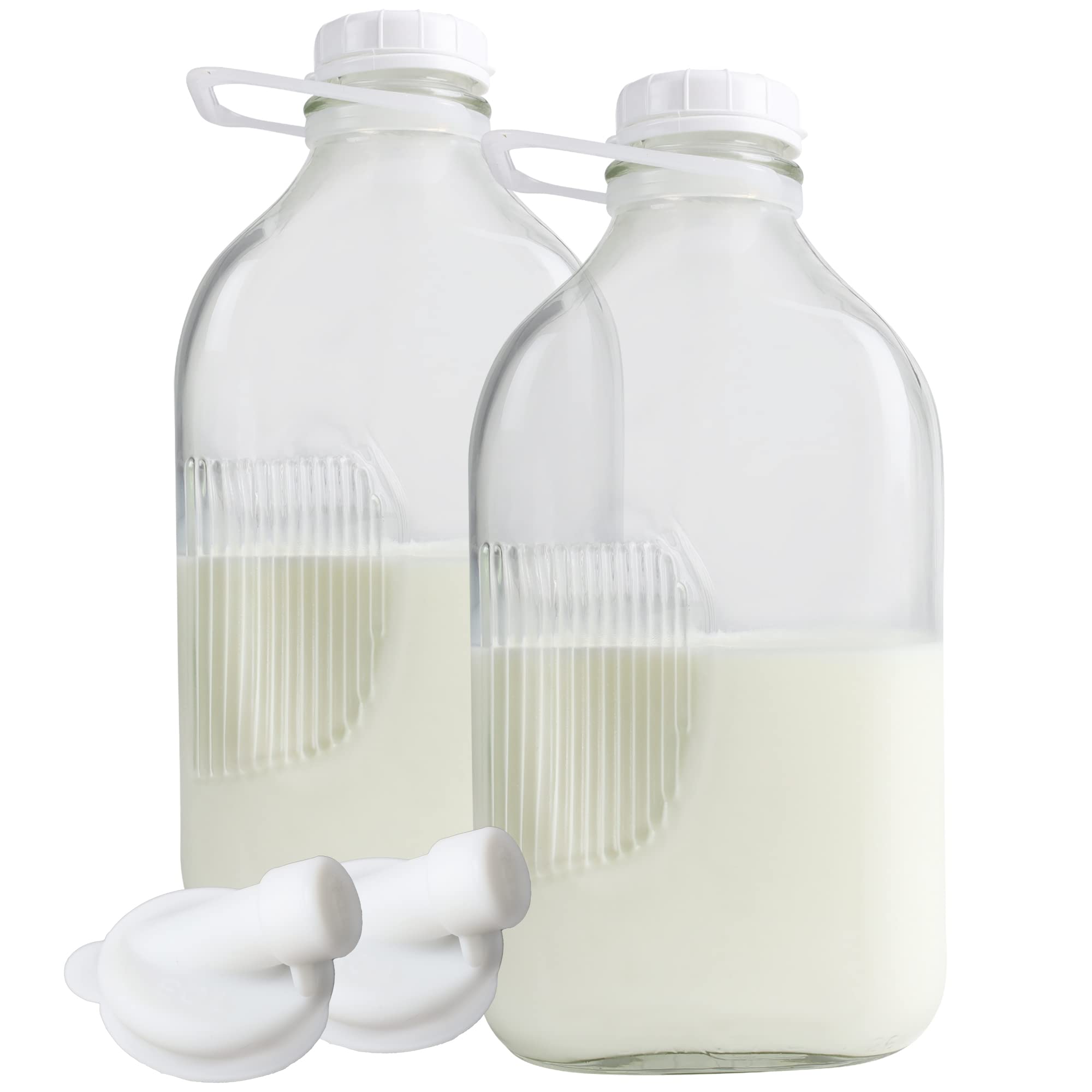 The Dairy Shoppe front view of two 64oz bottles showing clarity and vintage style
