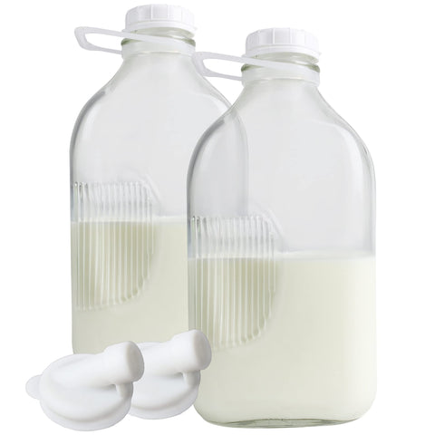 The Dairy Shoppe front view of two 64oz bottles showing clarity and vintage style