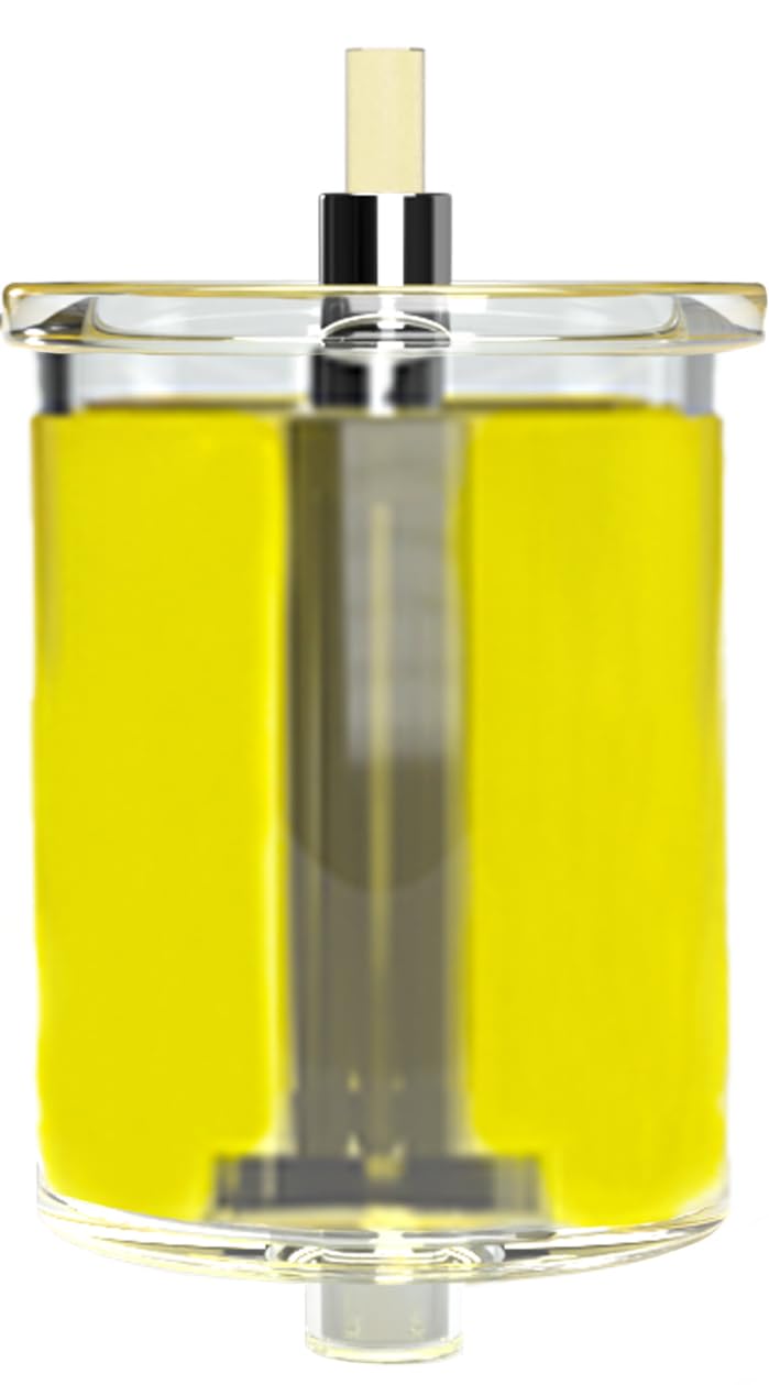 Close-up of The Dreidel Company wick and olive oil in glass cup, clean burn benefit