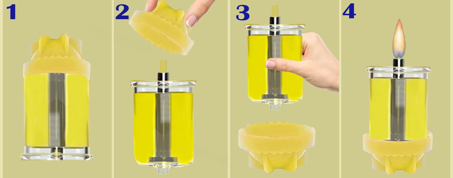 Hand holding a single The Dreidel Company oil cup for scale, compact and portable
