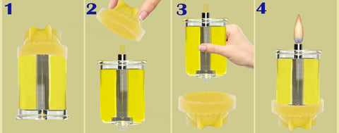 Hand holding a single The Dreidel Company oil cup for scale, compact and portable