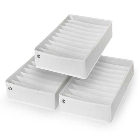 The Edit Living front packaging showing three white drawer organizers for tidy storage