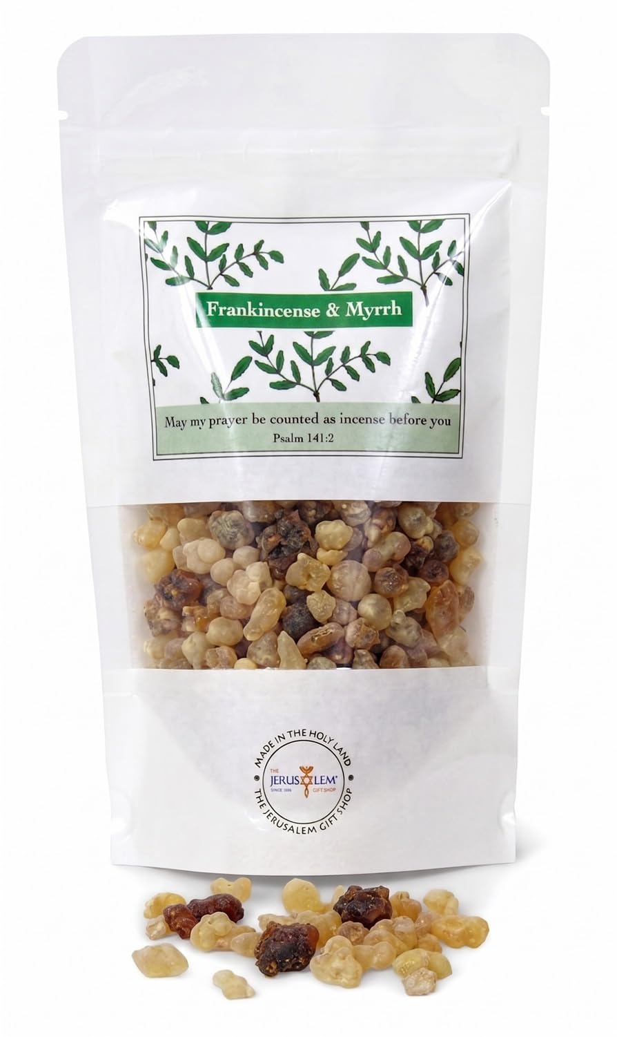 THE JERUSALEM GIFT SHOP front packaging showing frankincense myrrh gift pack, perfect for gifting