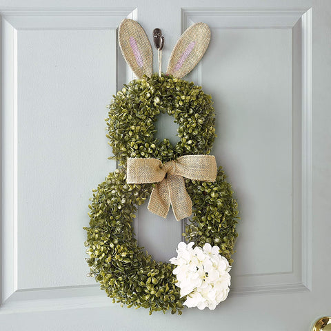The Lakeside Collection cottontail wreath close-up of rabbit and greenery, shows texture