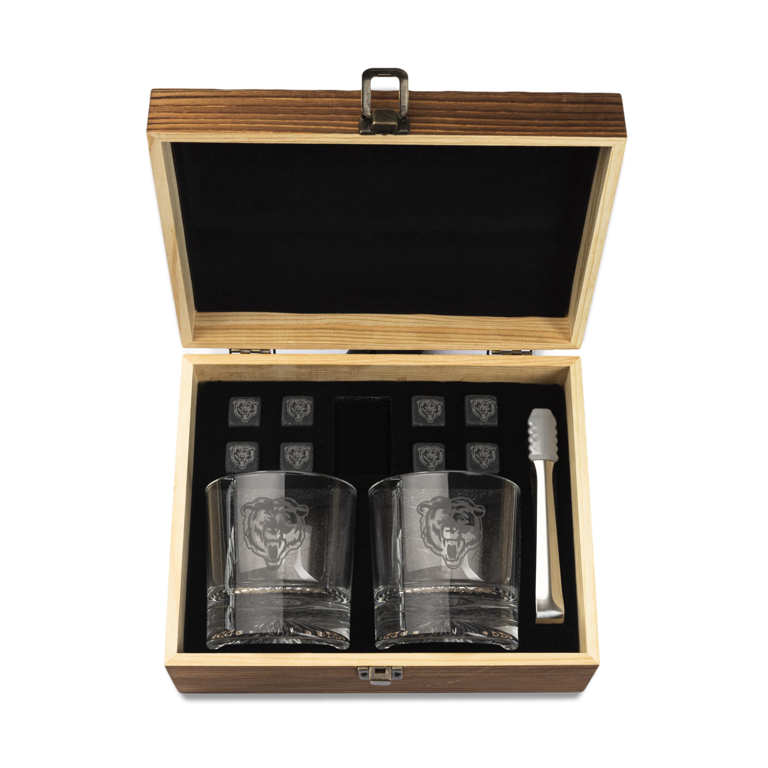 The Memory Company Chicago Bears close-up of two 10oz rocks glasses highlighting quality glass