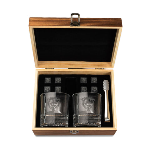 The Memory Company Chicago Bears close-up of two 10oz rocks glasses highlighting quality glass