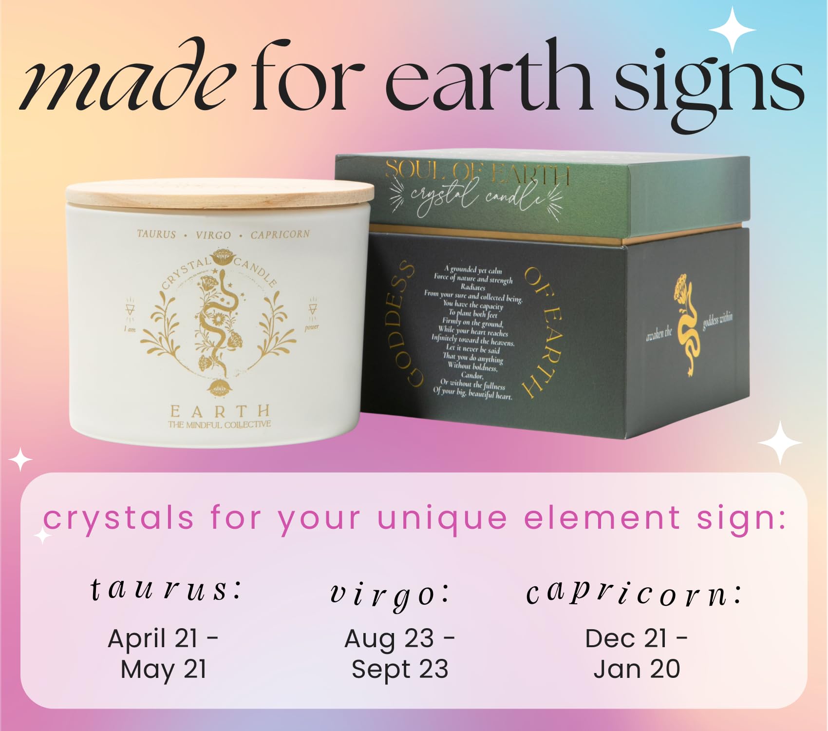 THE MINDFUL COLLECTIVE embedded crystals in wax, decorative and tactile detail