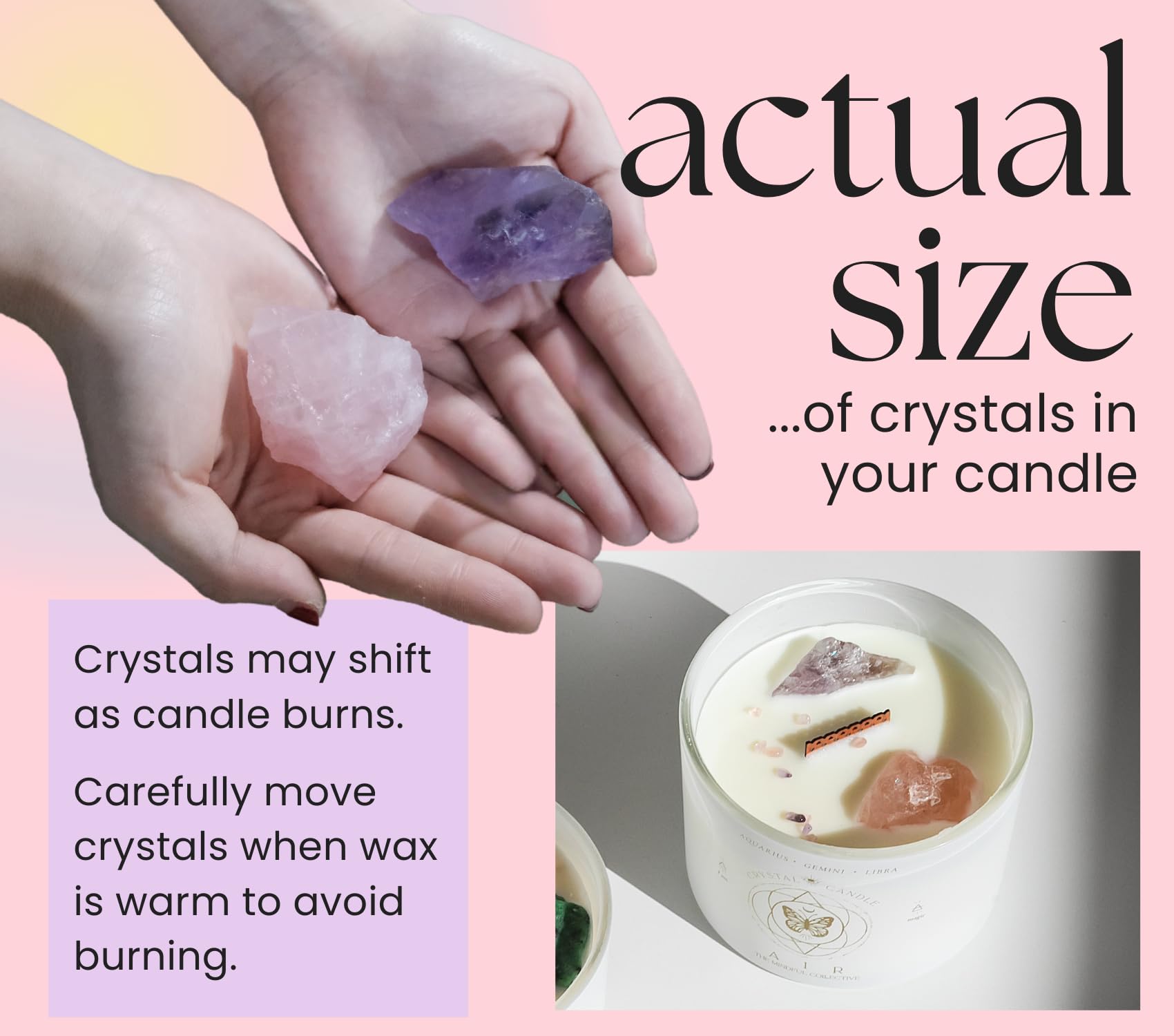 THE MINDFUL COLLECTIVE rose quartz and amethyst embedded in wax benefit: decorative ritual elements