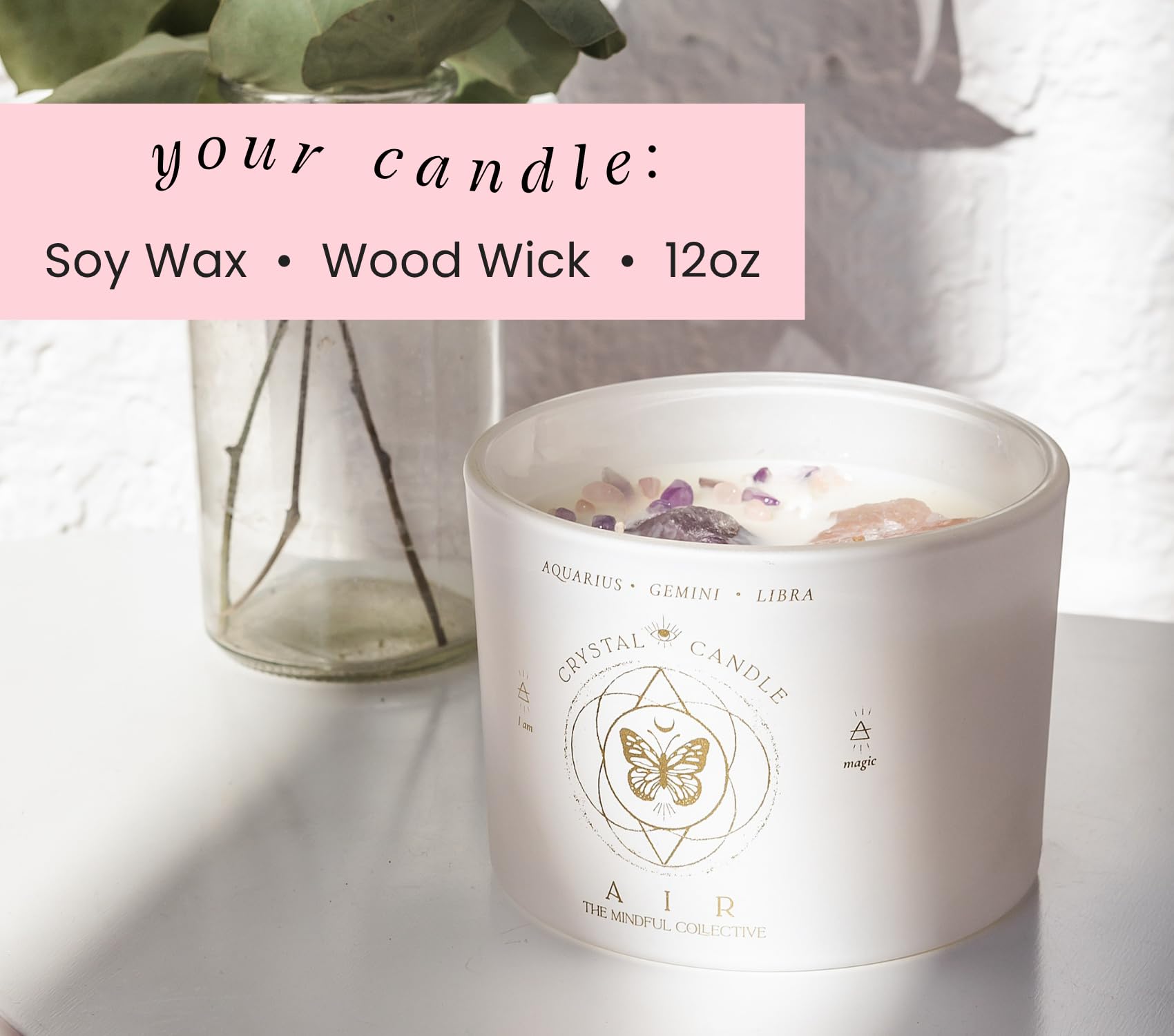 THE MINDFUL COLLECTIVE candle styled with journal and pen benefit: pairs with self-care routines