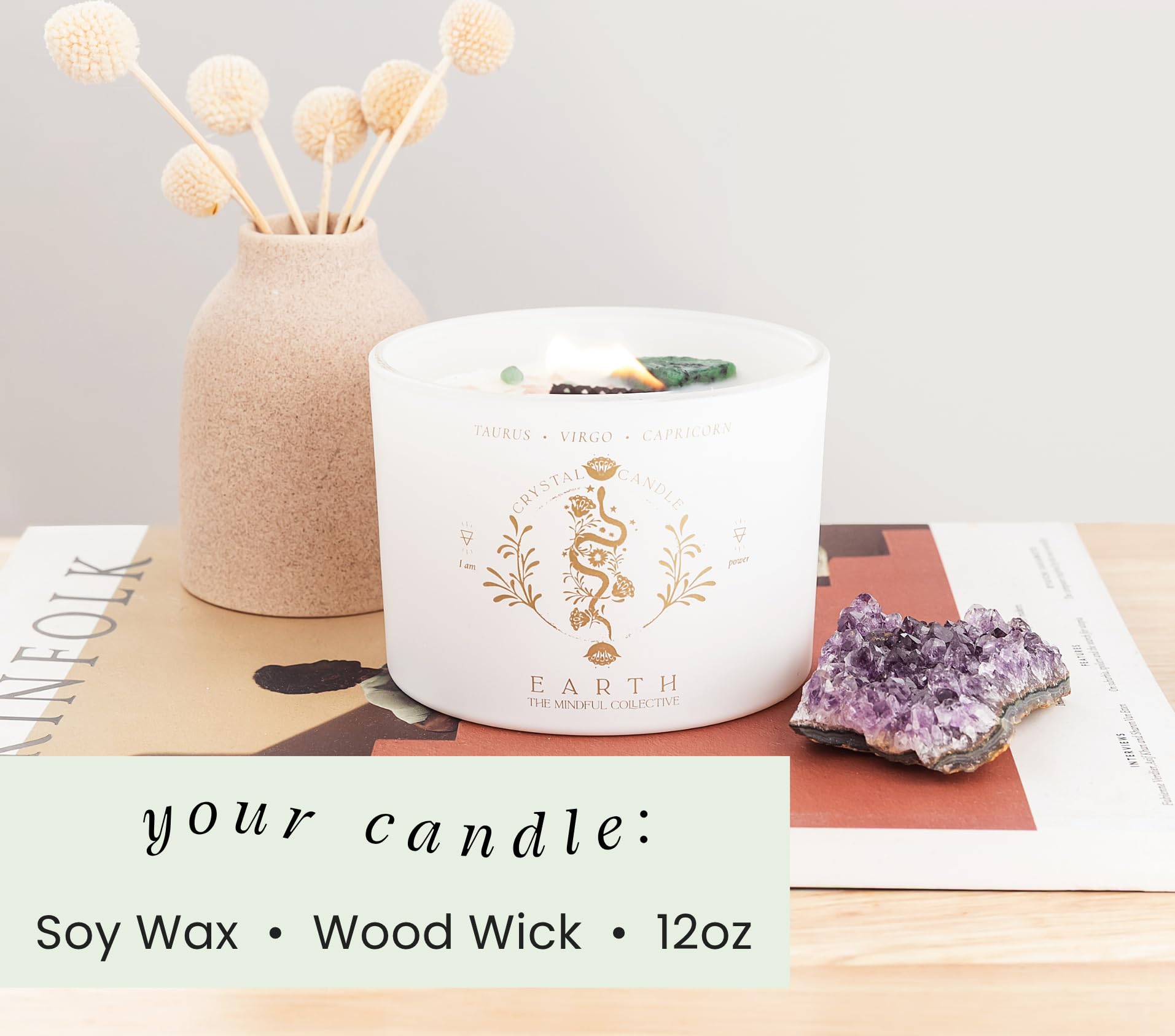 THE MINDFUL COLLECTIVE candle beside hand for scale, shows extra-large size