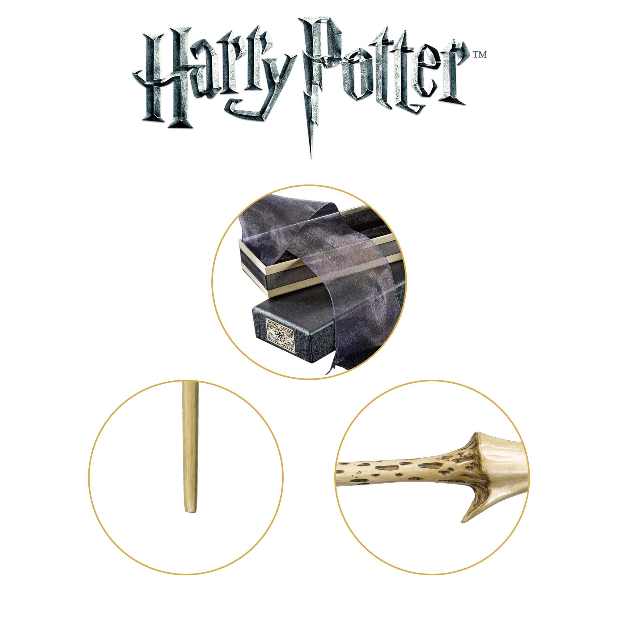 The Noble Collection wand next to ruler illustrating its 14-inch length for scale